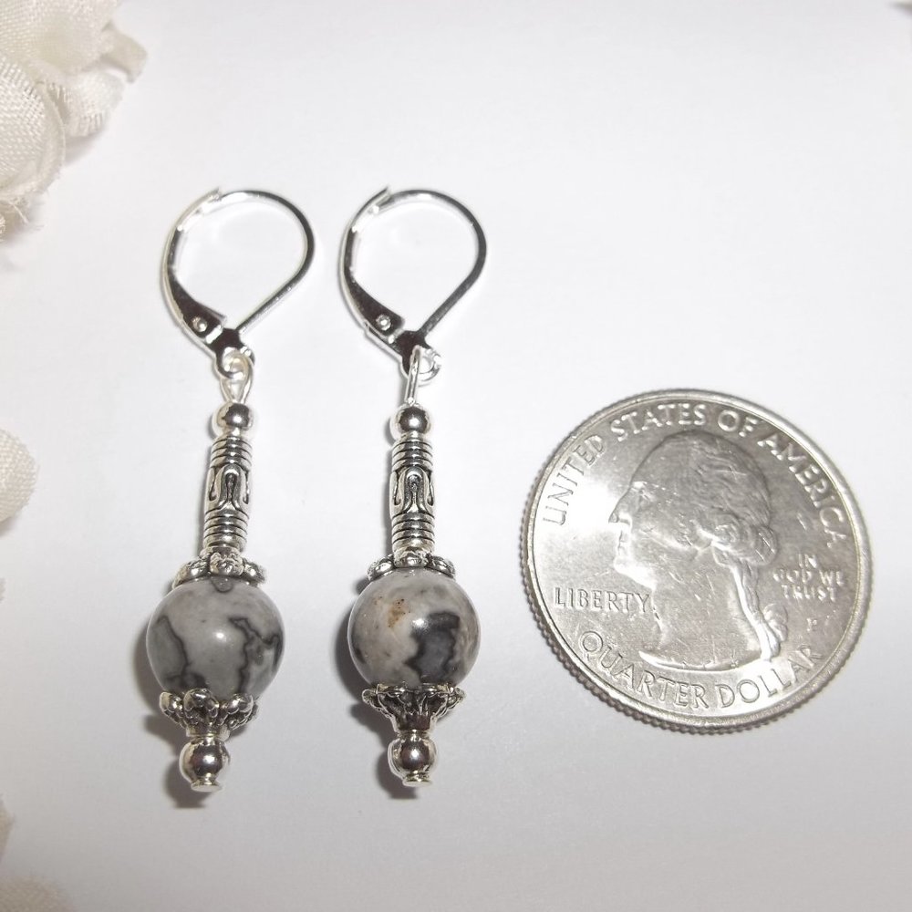 Gray Earrings, Grey Earring, Gray, Grey, Earrings, Earrings, Dangle Earring 7438 - Picture 2 of 7